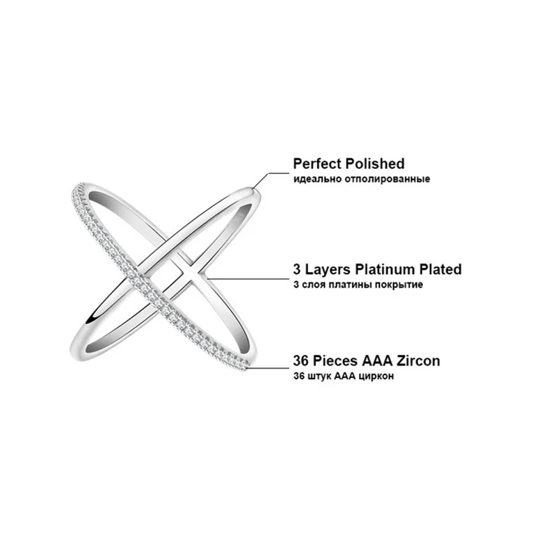 Hot Sale Personality Ring X-Shape Inlaid Zircon for Women Wedding Ring Engagement Crystal Party Jewelry Accessories SP0620