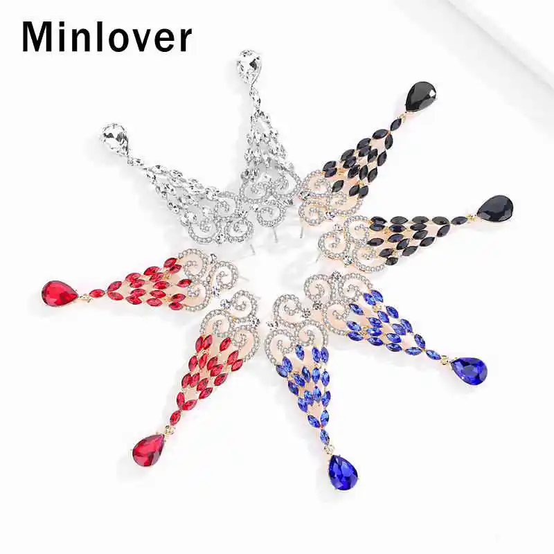Женские серьги капельки Minlover с кристаллами 4 цвета для невесты