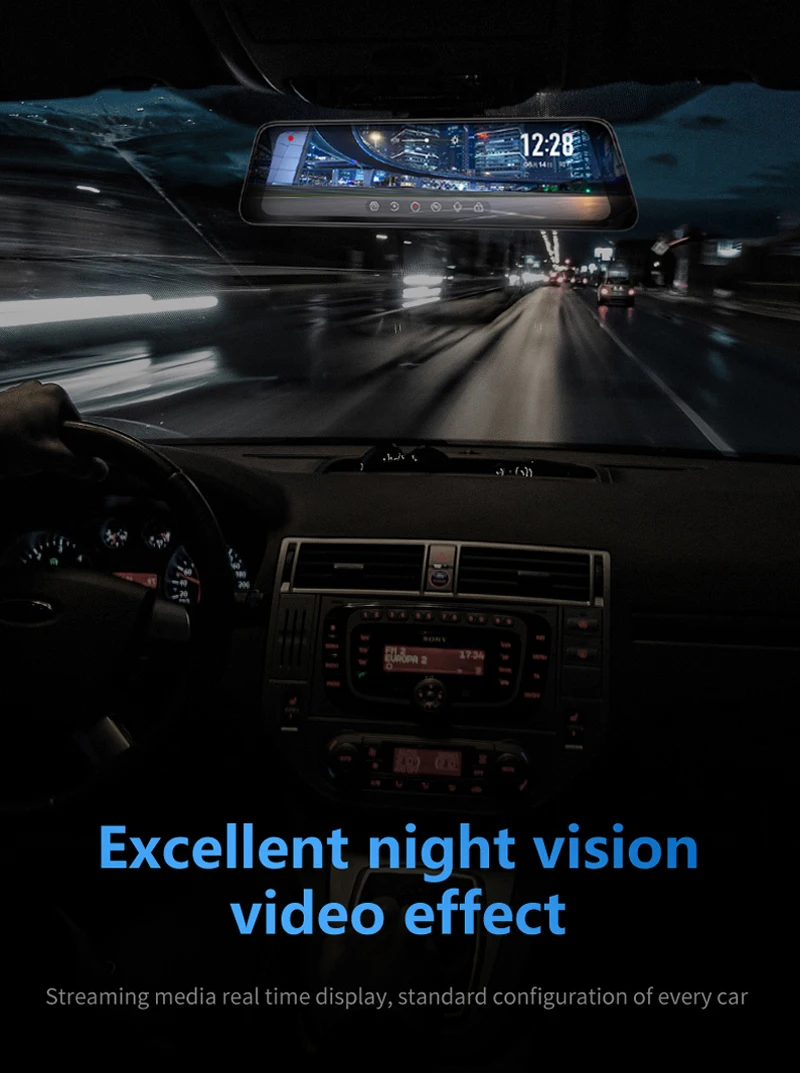 KOENBANG зеркало заднего вида Dash Cam 9 66 дюймов 1080 P Full HD сенсорный экран 720 задняя камера