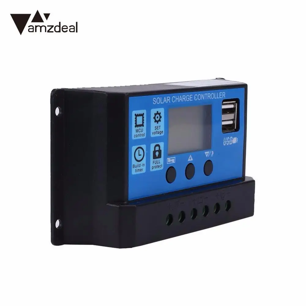 

Amzdeal High Quality 10A 12/24V USB LCD PWM Solar Panel System Battery Regulator Charge Charging Controller