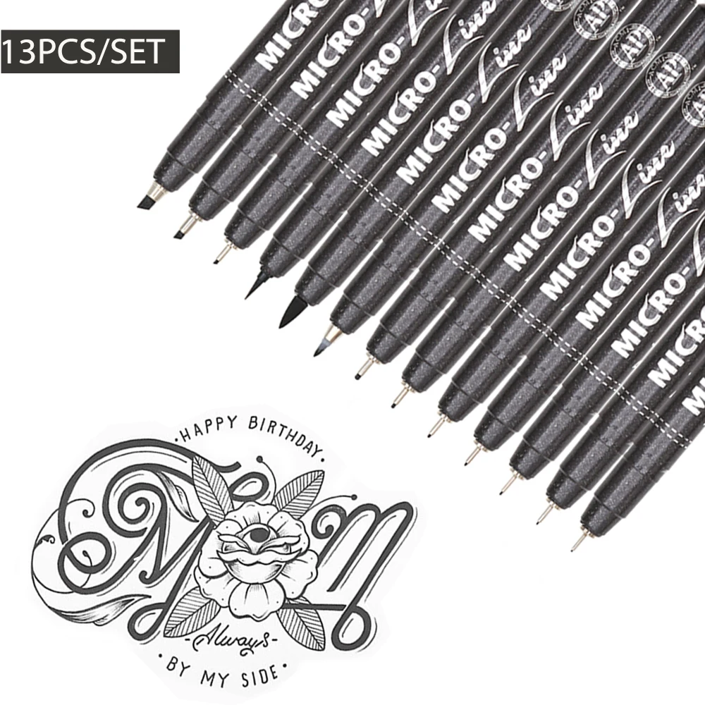 

13pcs Needle Drawing Pen Waterproof Sketch Pigment Black FineLiner Pen Professional Marker Brush Pens For Handwriting Animation