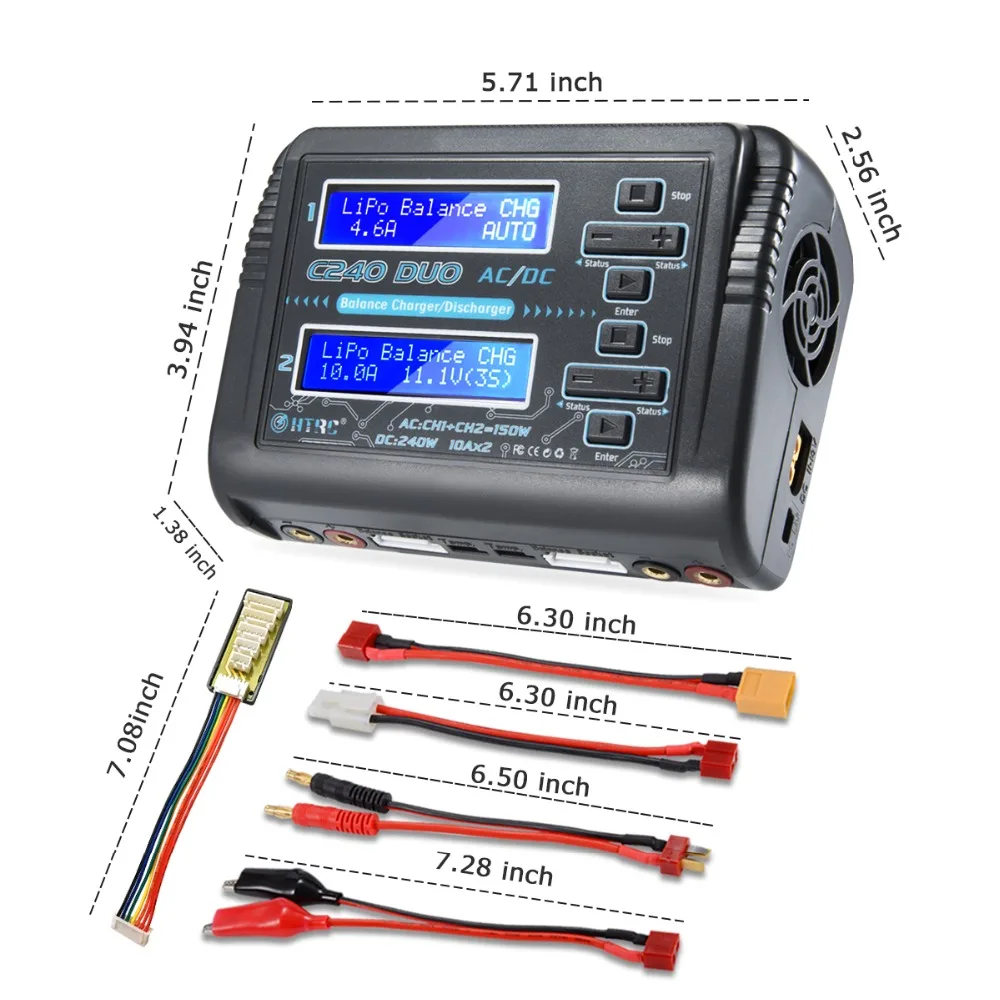  HTRC AC 150W DC 240W Dual Channel RC Balance Lipo battery Charger LiHV LiFe Lilon NiCd NiMH PB Batt