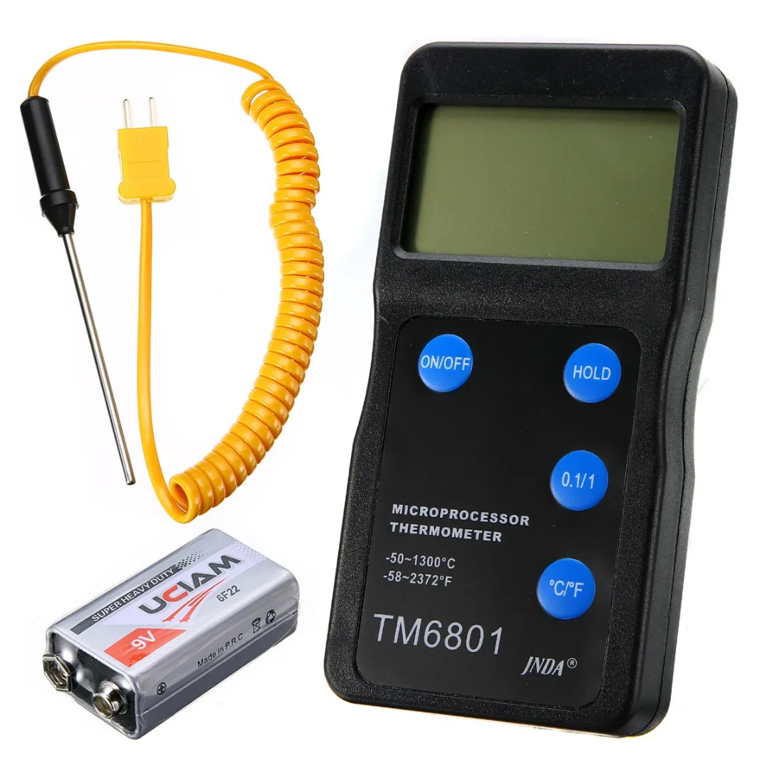 New K Type Thermometer Portable Digital High Temperature Thermometer Pyrometer with Probe Black For Measuring Tools