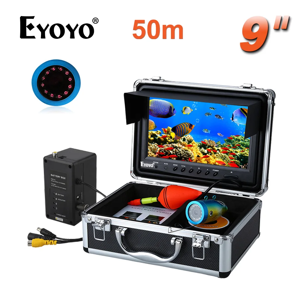 

EYOYO 50M IR 1000TVL Underwater Video Fishing Camera 9" Large Monitor Boat/Sea Fish Finder Brightness Adjustable
