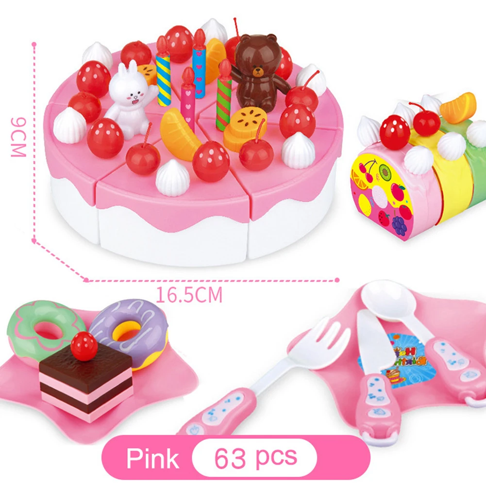 Новинка, детский набор игрушек с изображением клубничного пирога, чайного времени, ABS, игровой домик, рождественские подарки - Цвет: Pink 63pcs