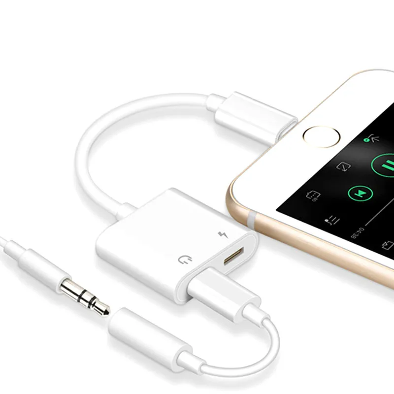 Kopen Dubbele Jack Audio Adapter voor Iphone 7 8 plus X 10 Ondersteuning iOS 11 Opladen Muziek of Bel Voor Hoofdtelefoon audio Adapter Converter