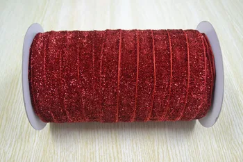 

new arrive 3/4''(20mm) red Glitter Velvet Ribbon, 100 yard/roll/color .14 colors can option (no elastic).