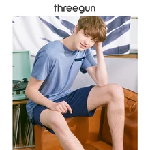 THREEGUN брендовая мужская повседневная одежда для сна мужские топы с короткими рукавами футболки и шорты пижамный комплект Домашняя одежда Хлопковая пижама hombre