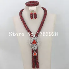 Ручной работы Стиль Прекрасный Orangered африканские хрустальные бусины комплект ювелирных изделий, нигерийское ожерелье из африканского бисера комплект, C000353