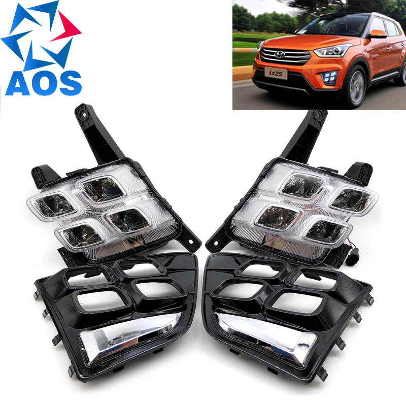 

2PCs/set car LED DRL 12V daylight fog lamp Daytime Running Lights for Hyundai IX25 2014 2015 with Turn Signal lamp Function
