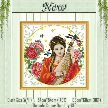 

Women Playing Pipa classical decor painting counted print on the canvas DMC 11CT 14CT kit Cross Stitch Embroidery needlework Set