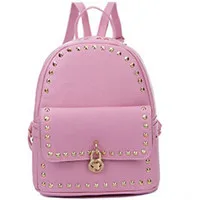OURCIAO Высокое качество дизайнерские чистые женские рюкзаки женские PU кожаный рюкзак для путешествий сумка с заклепками Ba D400 - Цвет: pink