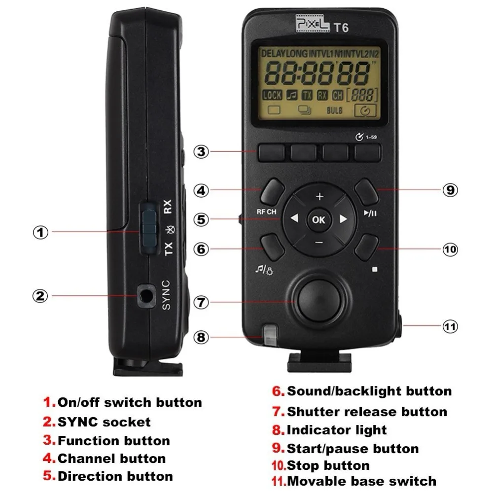 Pixel T6 FSK 2,4 ГГц беспроводной приемопередатчик Таймер спуска затвора дистанционное управление для Nikon D7100 D7000 D5000 D3200 D3100 D800S D700