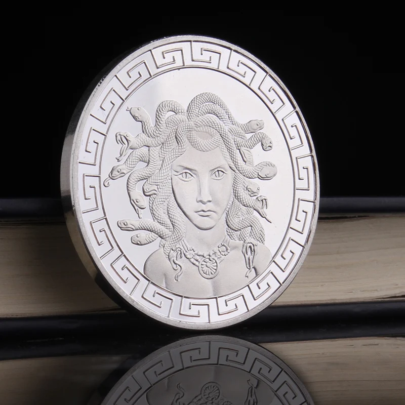 

Ancient Greek Coins Mythology Medusa Commemorative Coin Snake Female Silver Coins Badge Gift Crafts