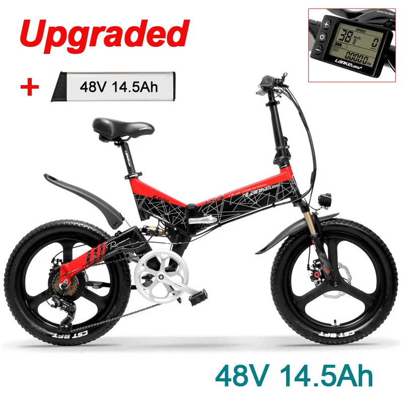 7 скоростей 20 дюймов складной горный велосипед Ebike сильная мощность 10.4Ah/12.8Ah/14.5Ah литиевая батарея интегрированное колесо 5 уровень Педаль Помощь - Цвет: UP BKRD 14.5Ah Plus