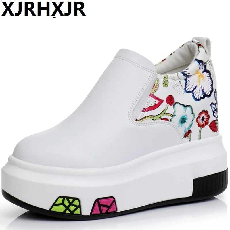 

Platform Shoes Women White Black High Heel Sneakers Height Increase 10cm Wedges Shoes for Women Ladies Trainers Canvas Shoes