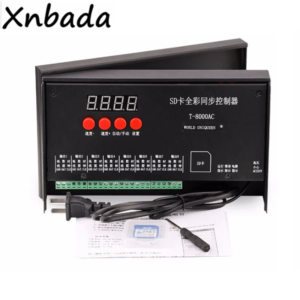 

T-8000AC SD Card RGB Led Controller Full Color 8 Ports Output AC220V Input Controller For WS2812B Led Strip Lighting Tape