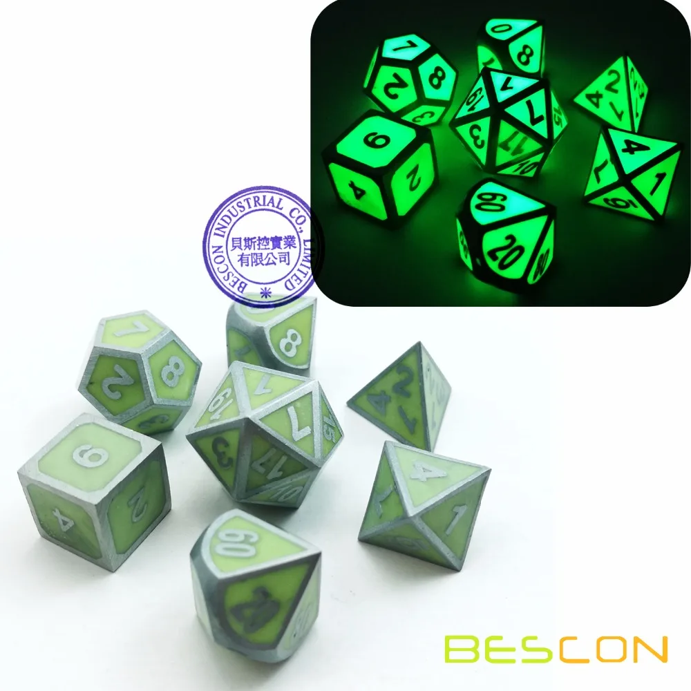 Bescon супер светится в темноте металлические многогранные D & кости набор из 7