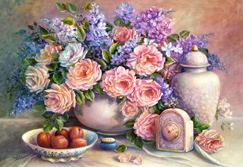 

Embroidery Cross Stitch Kits Needlework Flower Fruit Vase Oil Painting Crafts 14CT Counted Unprinted DIY Arts Handmade Decor