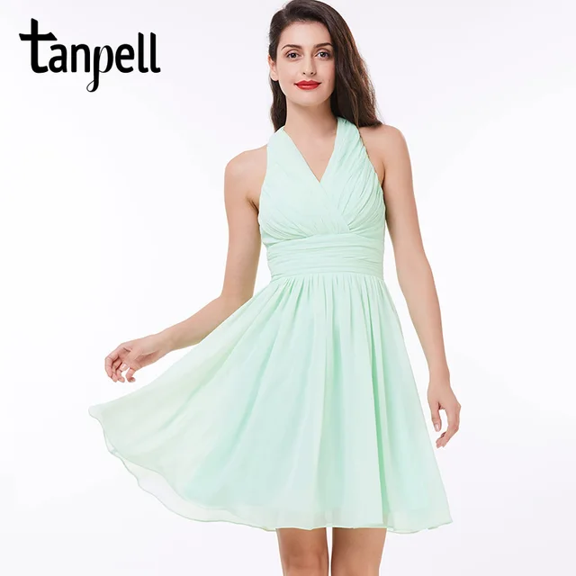 Knielengte Halter Gedrapeerde Cocktailjurk Een Lijn Groen Tanpell 53R4LqjcA