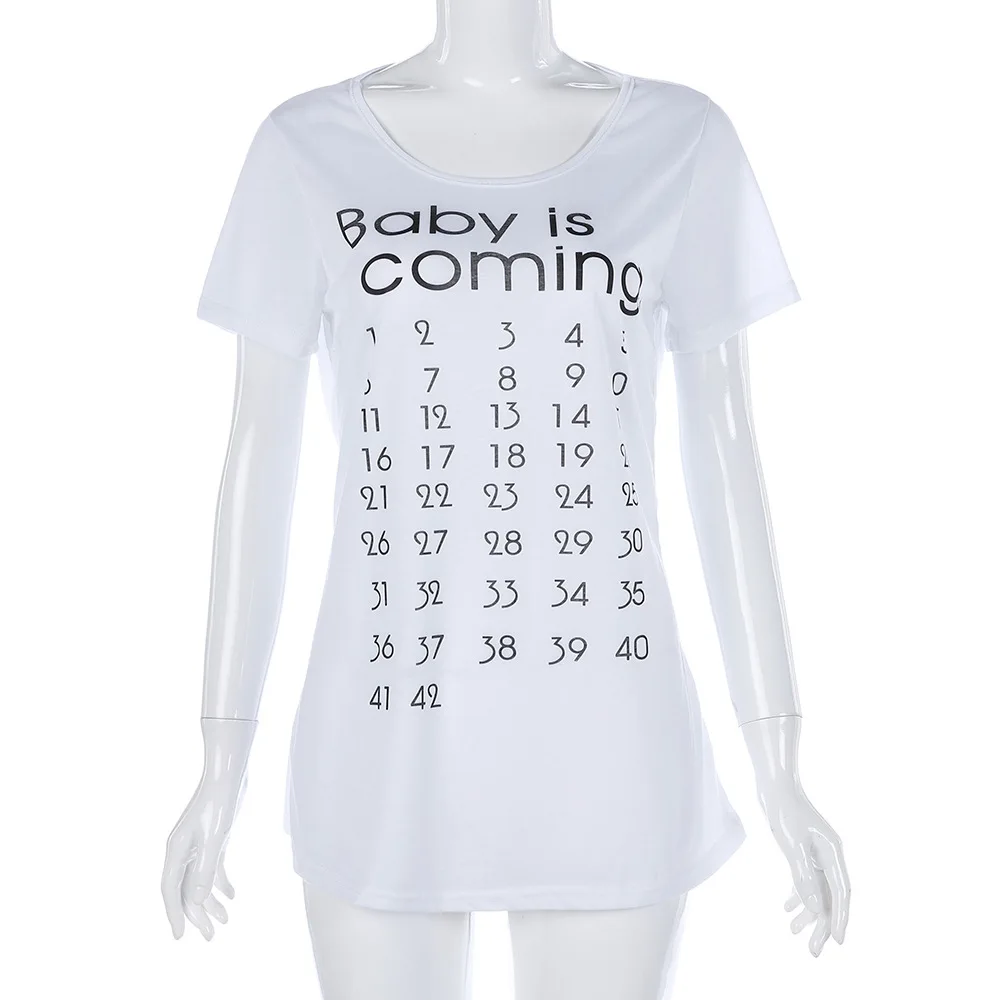 Дропшиппинг лето плюс Размеры Для женщин одежда с принтом в виде надписи короткий рукав o-образным вырезом хлопковые футболки для беременных Для женщин PV23