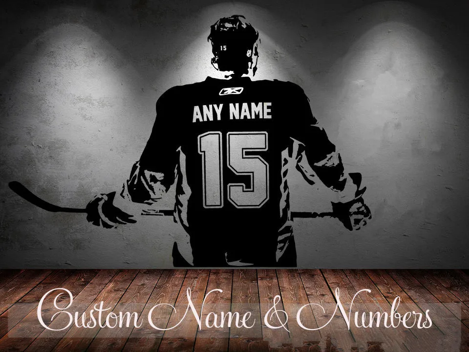 

Hockey player Wall art Decal sticker Choose Name number personalized home decor Wall Stickers For Kids Room Vinilos Paredes D645