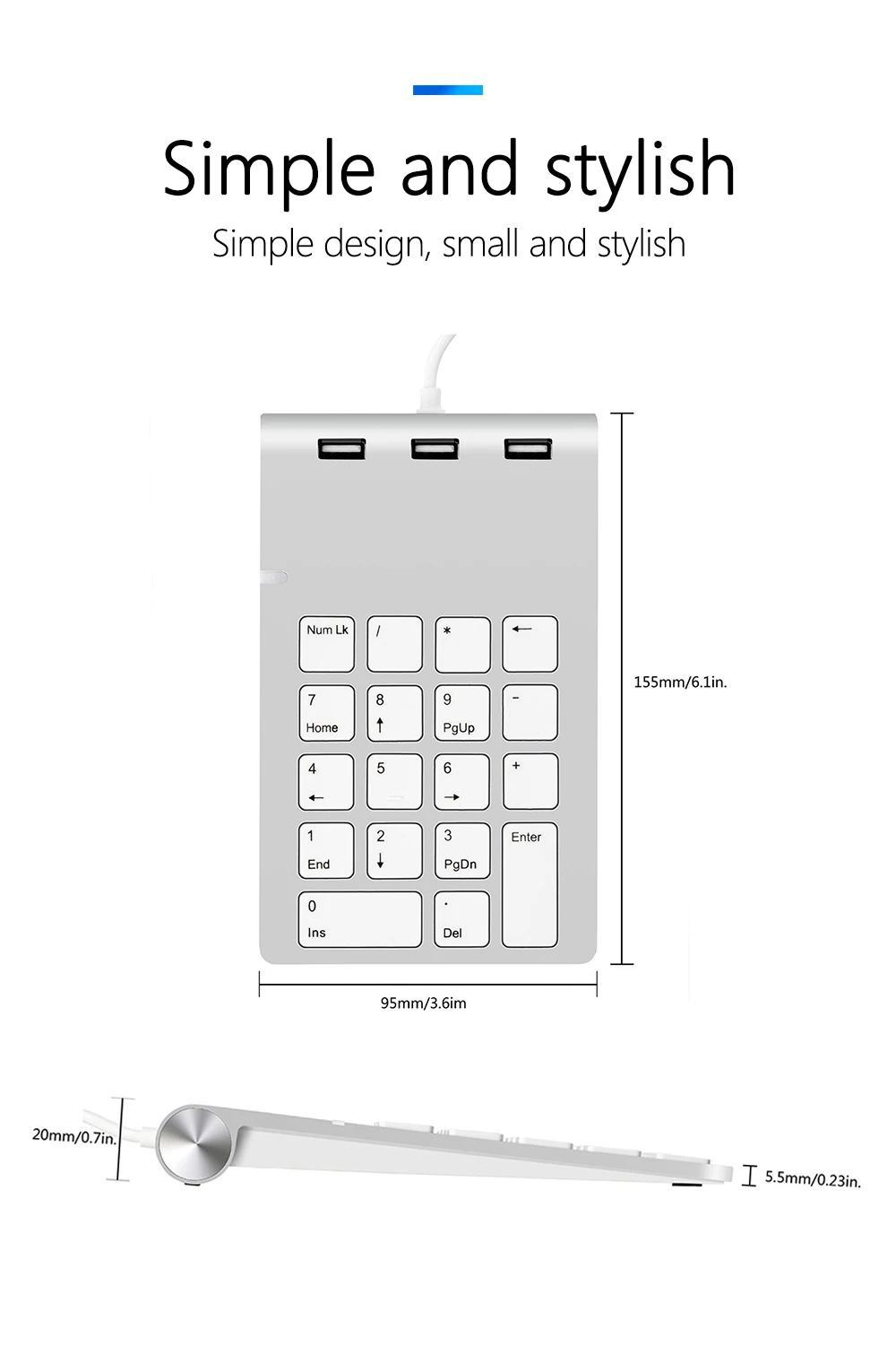 Мини цифровые клавиши клавиатуры 18 клавиш цифровой ключ pad номер Pad с 3 портами usb-хаб для ноутбука Настольный ПК ноутбук
