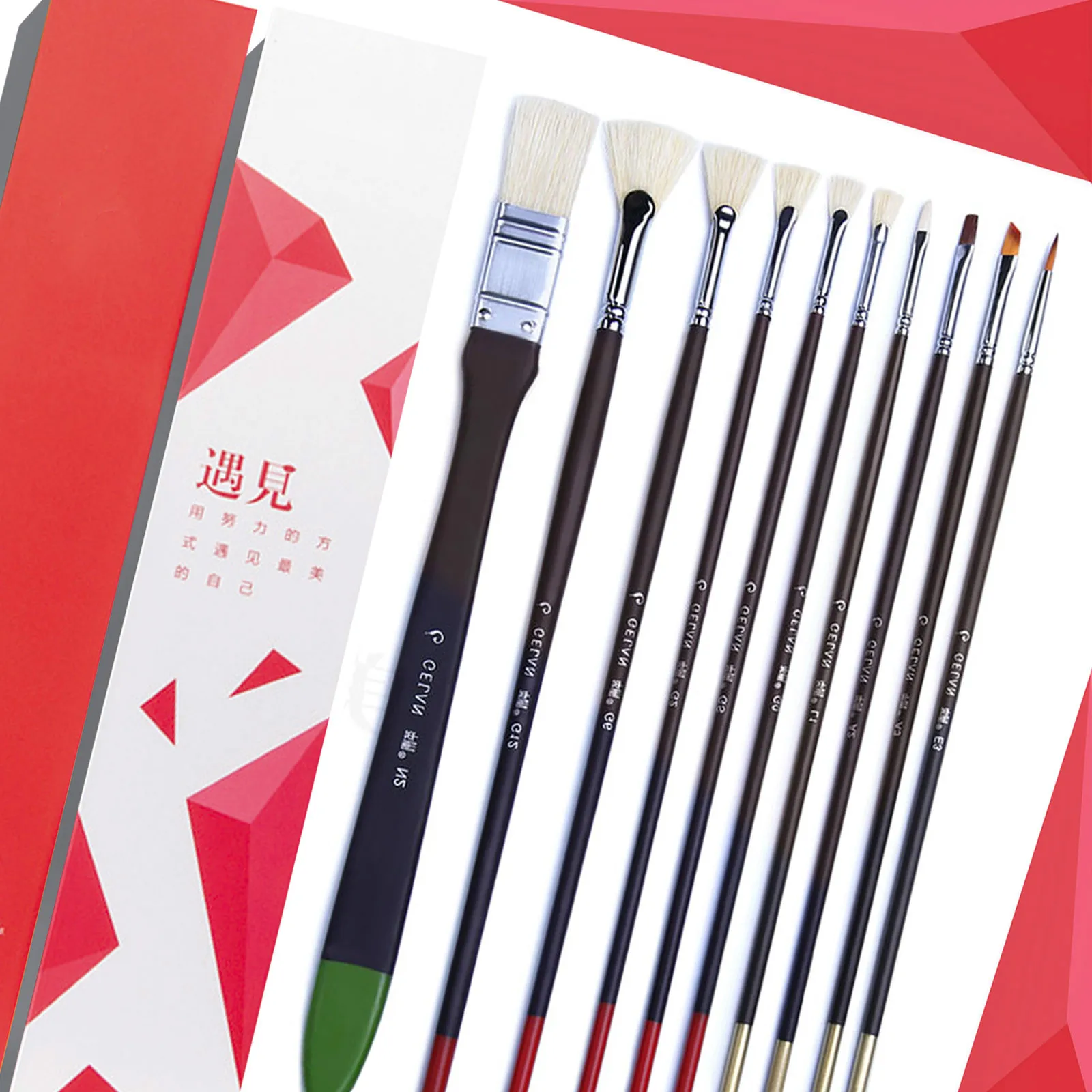 

10Pcs/Set Watercolor Gouache Paint Brushes Sector Pointed Tip Bristle Hair Painting Brush hook line professional painting