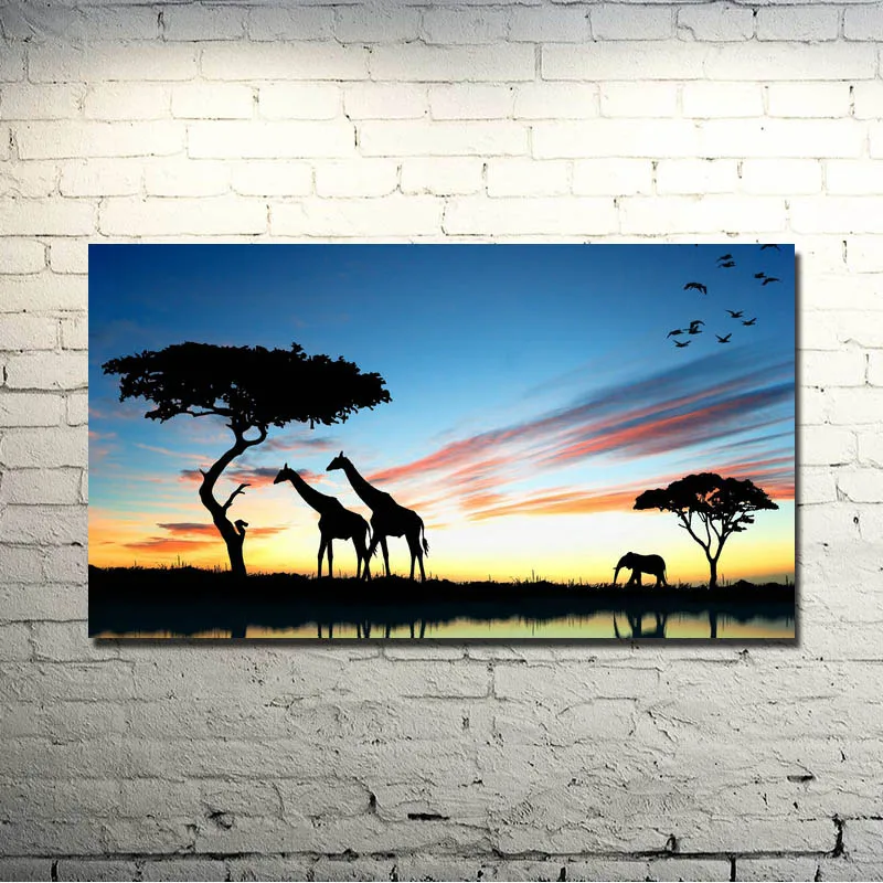 Дикий Животные Жираф Искусства Шелка печати плакатов 13x24 24x43 дюймов природа