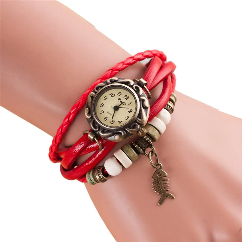 Women's watches brand fashion ladies watch Weave leather band Fishbone Around Quartz Lady Wrist Watches clock Bracelet M18 (1)