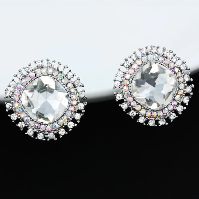 Ocesrio Fancy Crystal Clip On Earrings For Women Flower Round Ocesrio Fancy Crystal Clip On Earrings For Women Flower Round Silver Without Piercing Penntes Mujer Ers H13 In From