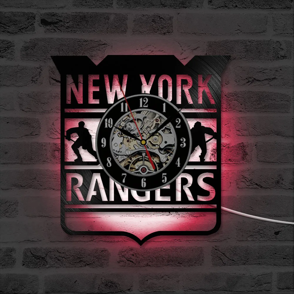 Часы New York Rangers NHL с логотипом команды Виниловая пластинка современный дизайн антикварные подвесные часы для CD креативные часы ручной работы для домашнего декора светодиодный часы