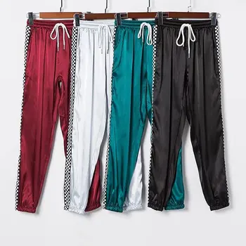 

Women's Female Side Checkerboard Mid Waist Harem Long Pants Red Knitted Pockets 2019 Winter Casual Loose Fashion Sweatpants