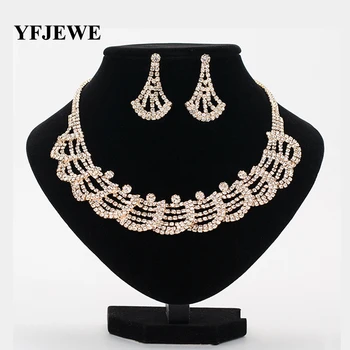 

YFJEWE African Jewelry Sets Silver plated Crystal Rhinestone Necklace Earrings Sets Wedding Bridal Bridesmaid Accessories N346