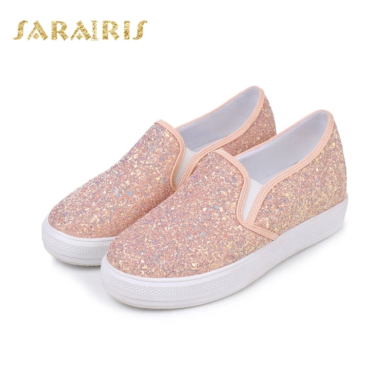 

SARAIRIS Large Size 34-43 Women's Shinning Glitter Upper Slip On Casual Sneakers Round Toe Comfortable Vulcanize Shoes