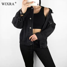 Wixra Повседневные Классические однотонные джинсовые куртки весна осень повседневные однобортные куртки с отложным воротником для женщин