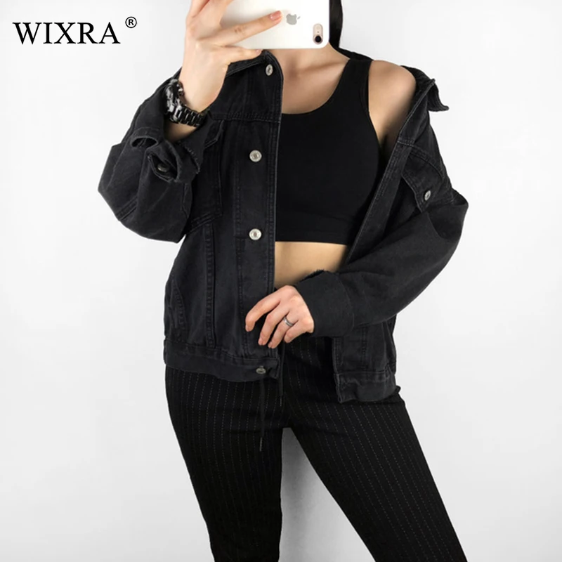 Женская однобортная джинсовая куртка Wixra повседневная однотонная с отложным