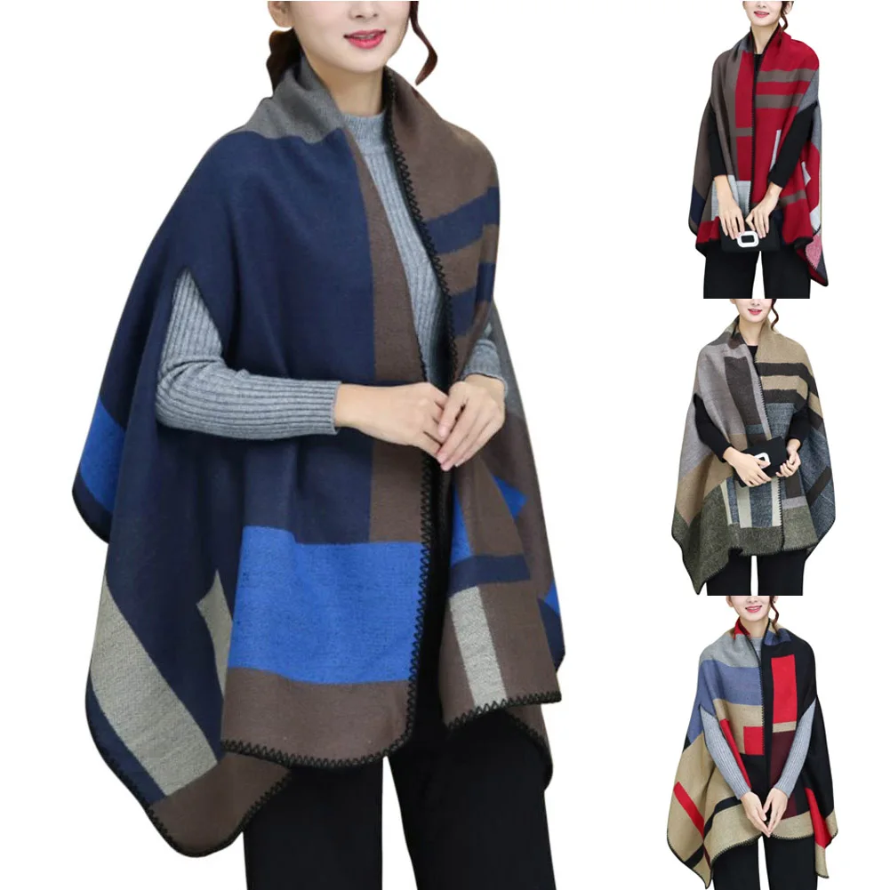 Buy Women Faux Cashmere Scarf Poncho Cape Wrap