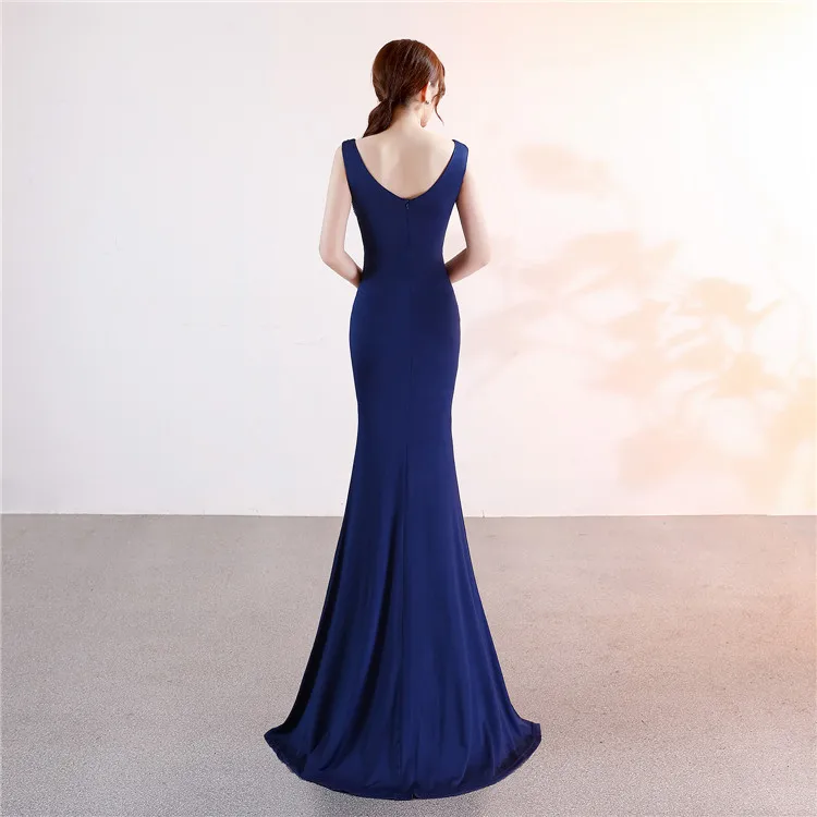 2020 Elegant Prom Dress Satin Evening dresses Long V Neck Sexy High Slits Corset High Quality Evening Wear Formal Party Gowns