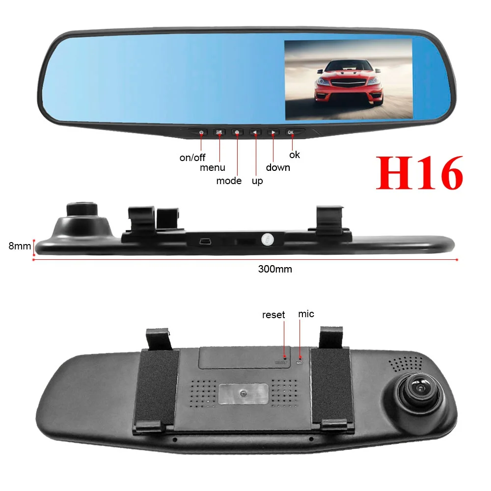 Car Dash Cam HGDO 4.3''Car DVR Dual Lens Camera Full HD 1080P Video Recorder Rearview Mirror Rear View Dash cam