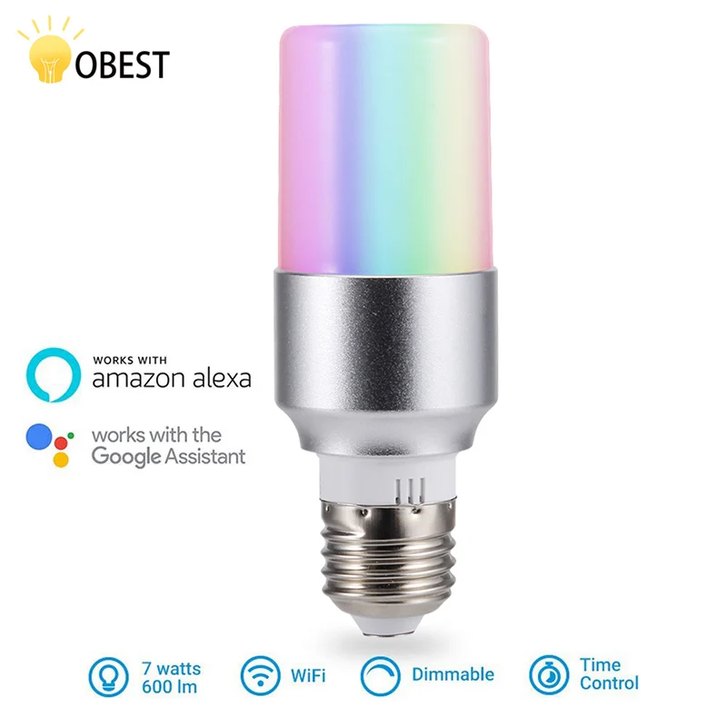 

OBBEST Smart Light Bulb 7W E27 E14 B22 , APP Remote Control WIFI Lamp Bulb , Dimmable Compatible with Amazon Alexa Google Home