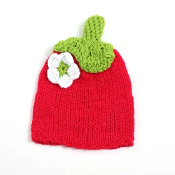 

Newborn Baby Wool Cute 100%Handmade Infant Yarn Hand Knit 0-3month Baby Wool Bonnet Photography Strawberry Cap