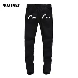 2018 Evisu Брендовые джинсовые брюки мужские свободные Модные Длинные повседневные мужские джинсы байкерские прямые с принтом Длинные мужские