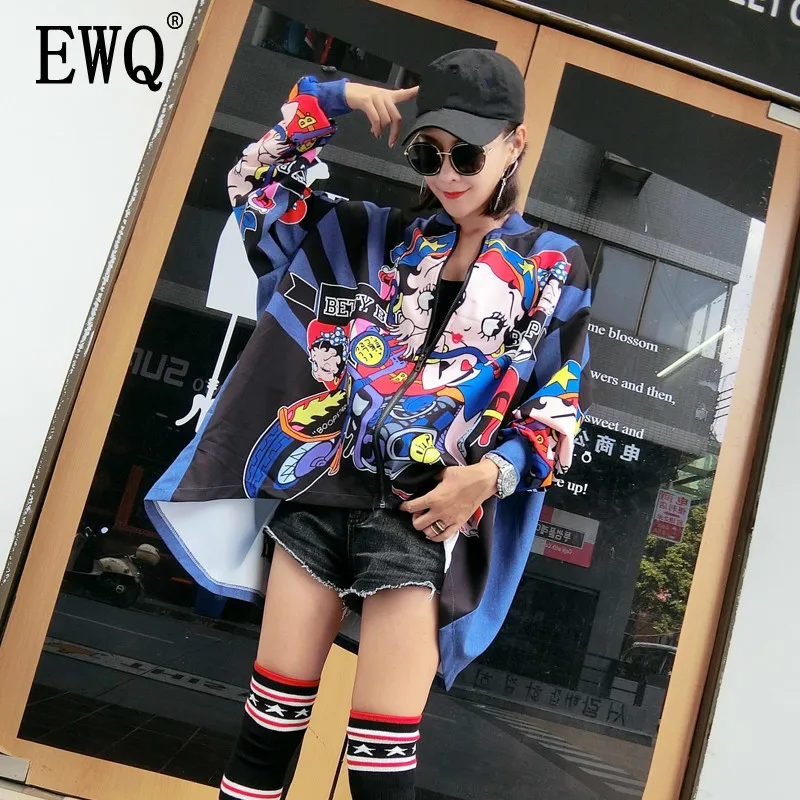 

[EWQ] New Fashion Streetwear Style Top Paste Cartoon Pattern Printed Long Sleeve Female loose Plus Size Jacket Zipper Coat QH742