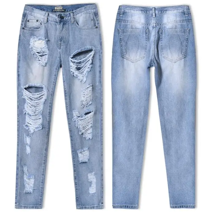2018 fashion women spring Ripped Jeans Hole Mom Jeans Ladies Destroyed mid Waist Skinny Jeans