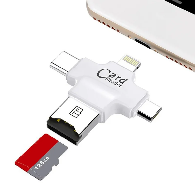 4 в 1 портативный супер скорость Micro TF кард-ридер для iPhone/ipad/ПК/Android с Lightning/usb type C/Micro USB интерфейсы