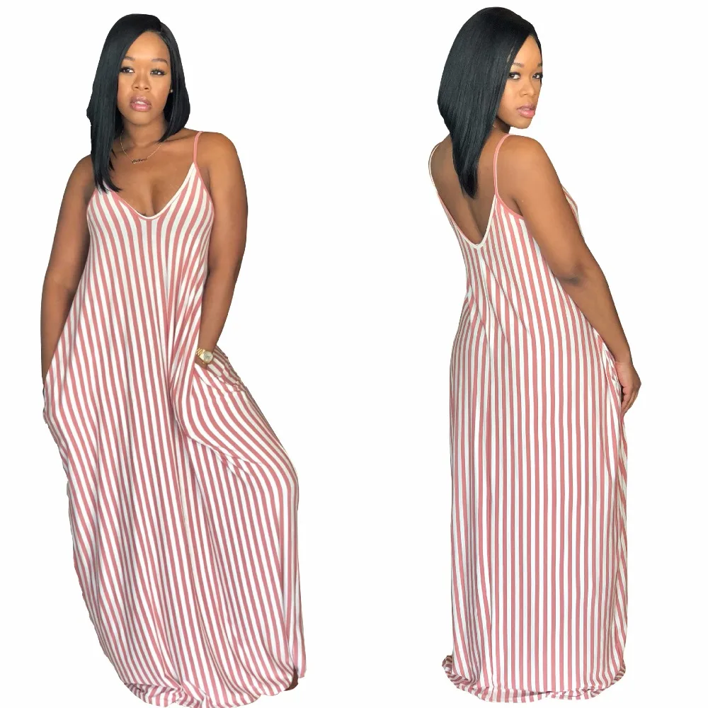 Stripe Print Spaghetti Strap Belted Maxi Dress | - USD $ Sleeve knee length Summer Elegant Pure Color Soft Jumpsuit new years