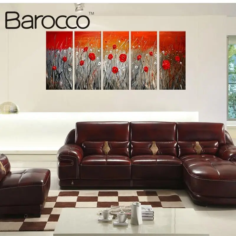 

Red Flower Picture Art Hand Painted Oil Painting Modern Landscape Wall Art on Canvas Abstract Scenery For Home Decor Unframed
