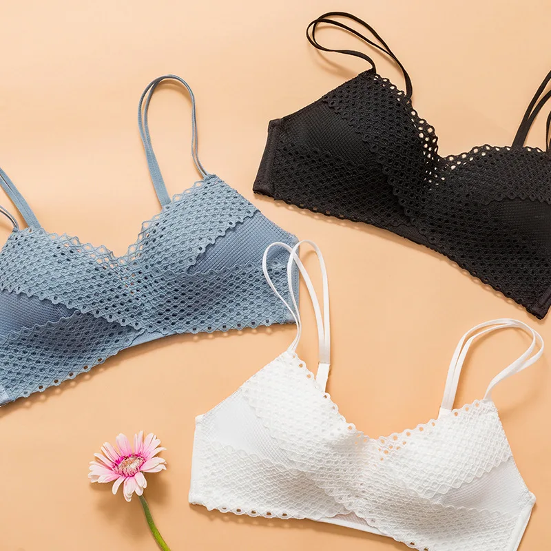 

SP&CITY Solid Lace Cross Sexy Bra Set Women Underwire Simple Hollow Out Lace Mesh Lingerie Set Girls Bralette Seamless Underwear