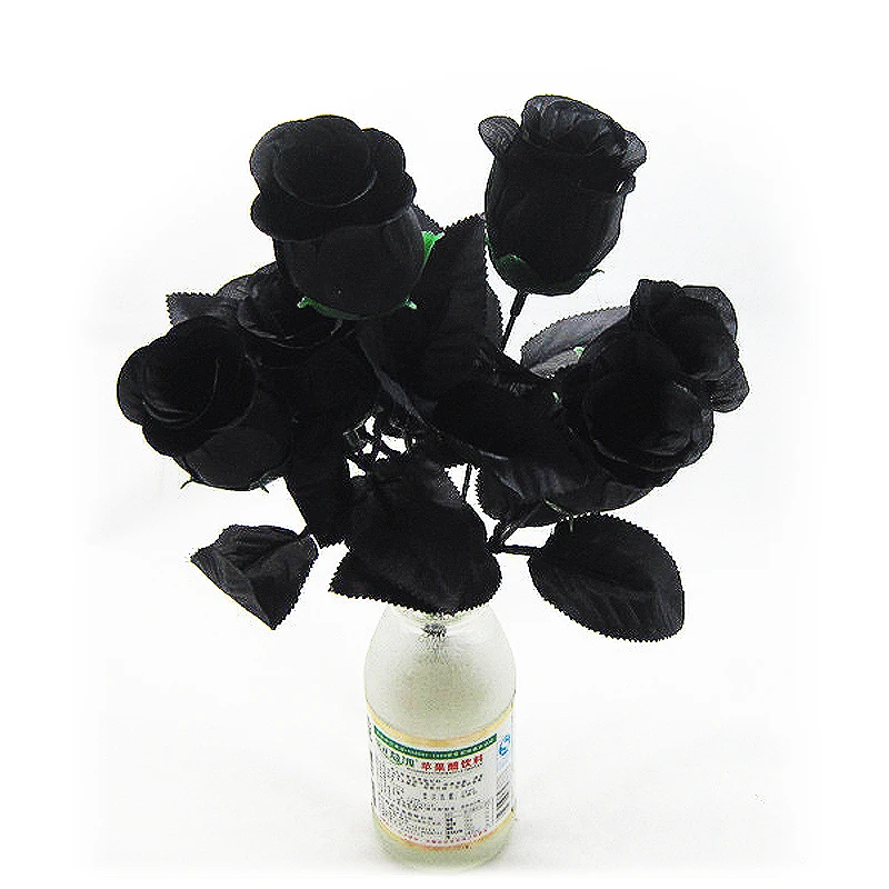 7 голов искусственный цветок из черной розы, Шелковый букет, украшение для дома, свадьбы, праздника, Хэллоуина, вечерние, сделай сам, композиция
